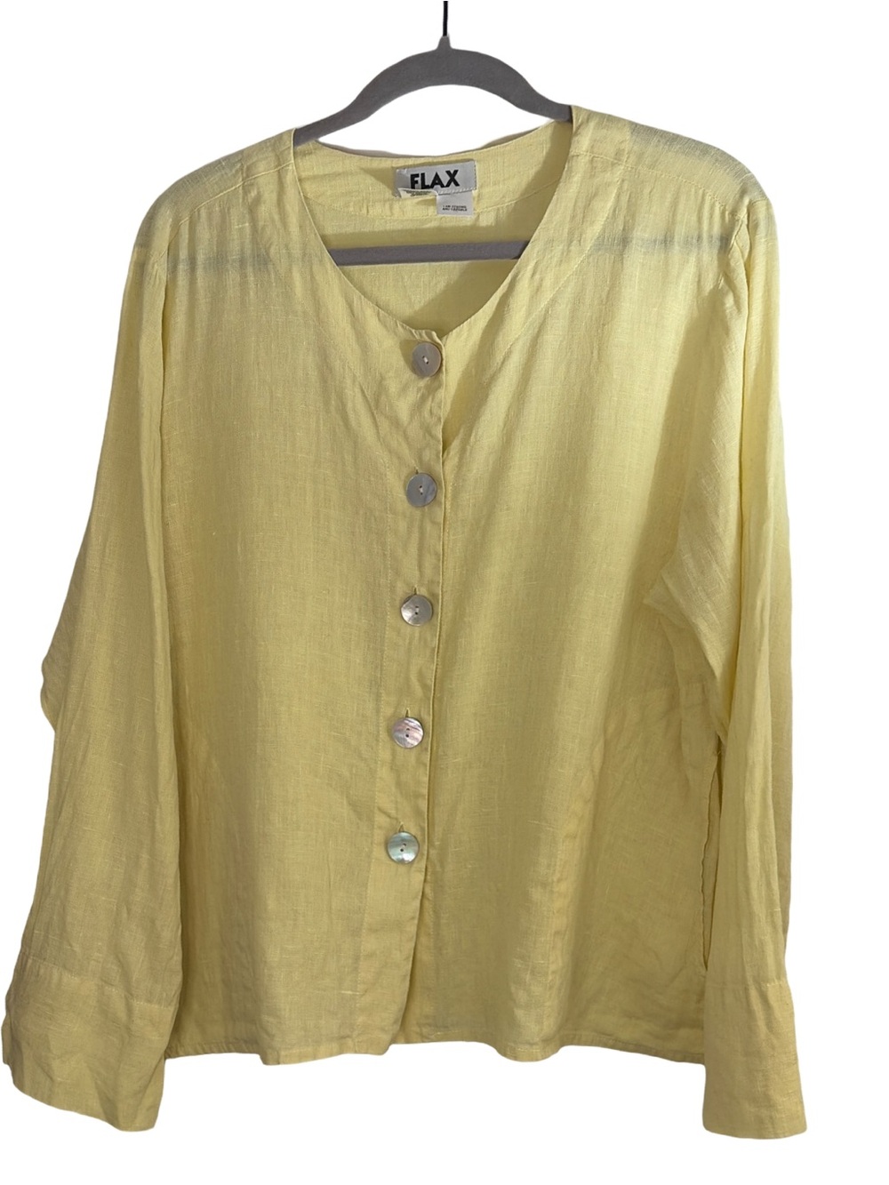 FLAX Lightweight Yellow 100% Linen Button-Front Shirt Jacket with Pockets